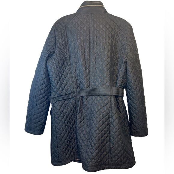 Michael Kors Ladies Quilted Trench Coat Black Large Gold Belted Hooded Jacket - Picture 5 of 16